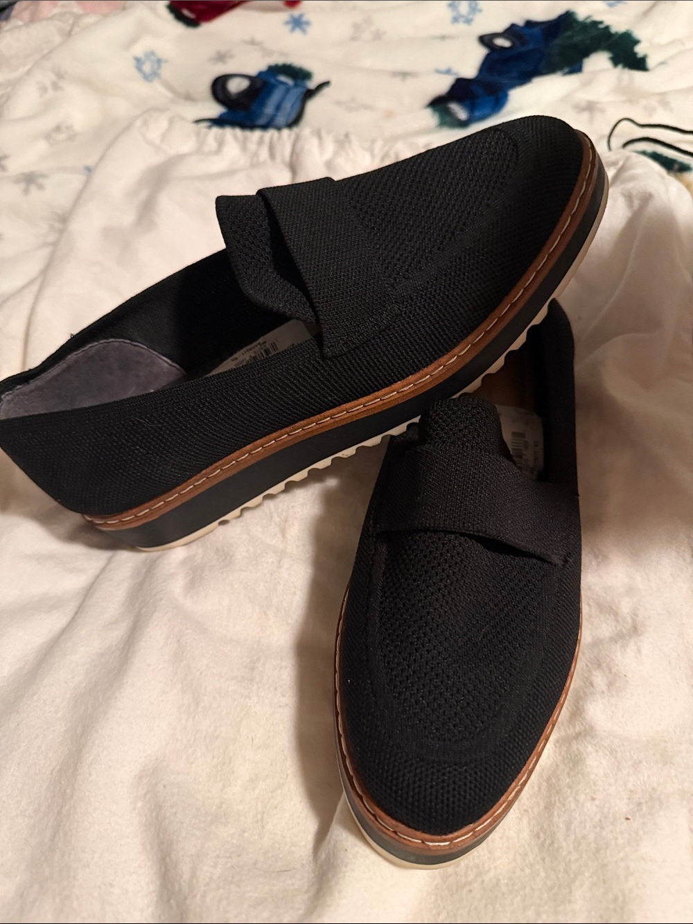 Ladies Black Knit Slip-On Loafers